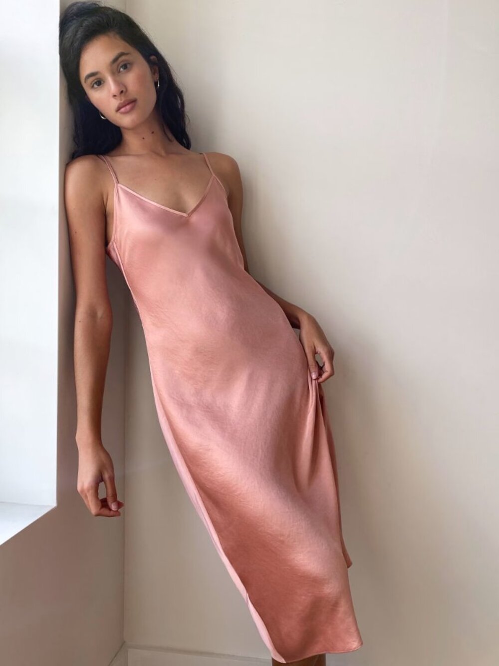Aritzia Only Slip Satin Midi Dress Petunia Pink Size XS